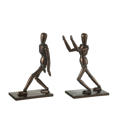 J-Line boekensteun Model Mannen - polyresin - bruin - 2 stuks