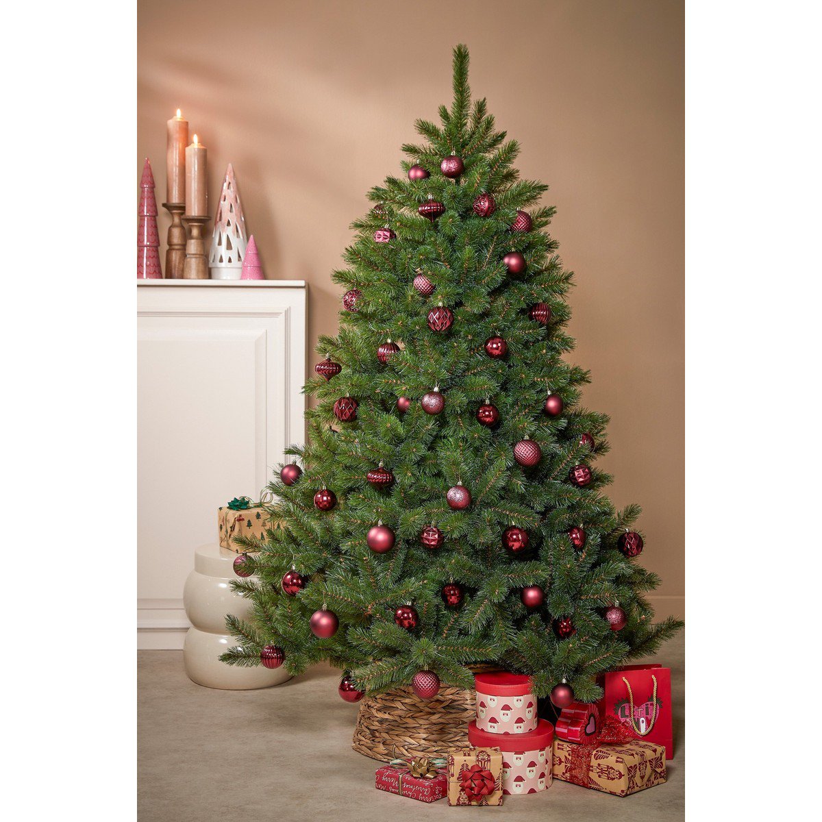 Kerstbal set 60 Unbreakable baubles Donkerrood