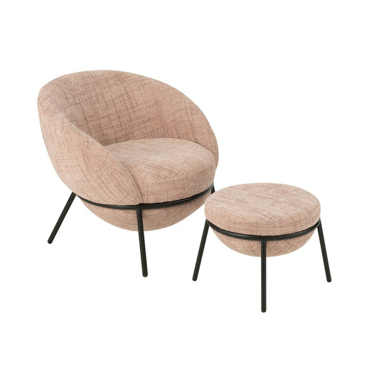 J-Line Loungestoel+Poef Ijzer Lichtroze/Zwart