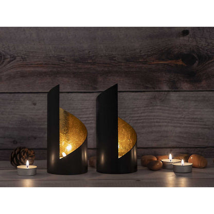 Theelichthouder set van 2 Zwart/Goud Hoogte 18cm