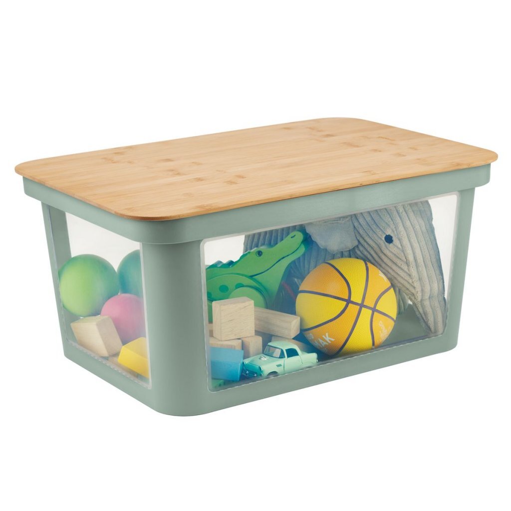 Rotho Pina Opbergbox Met Deksel 45L Sage Green/Bamboe/Transparant