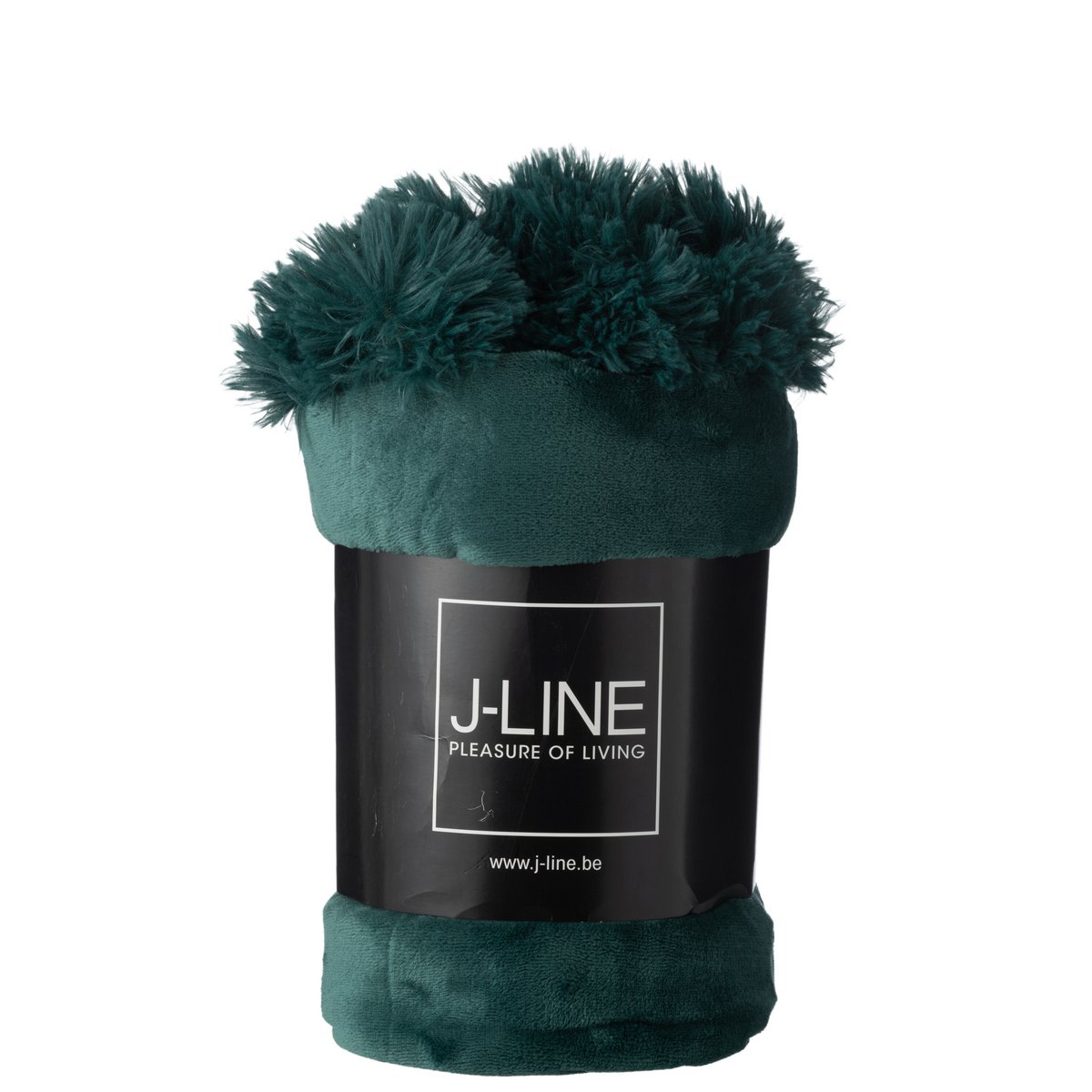 J-Line plaid Pompon - polyester - donkergroen - 170 x 130 cm