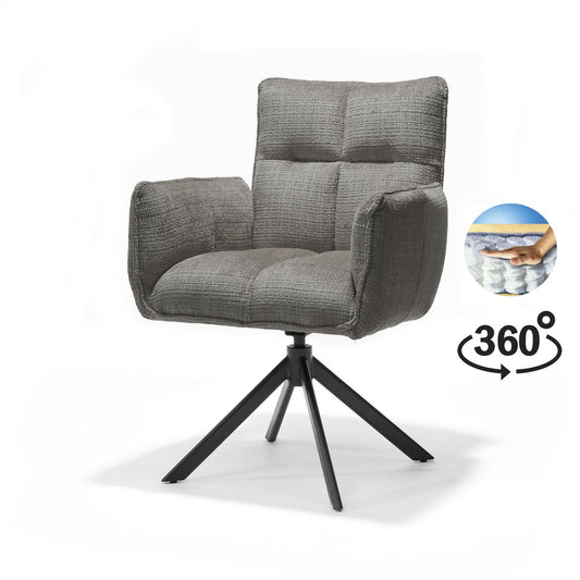 Nova armstoel Stof Cremona #93 Donker Grijs - 360 Draaibaar frame zwart A360