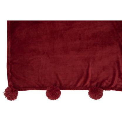 J-Line Plaid Pompon - polyester - rood - 170 x 130 cm
