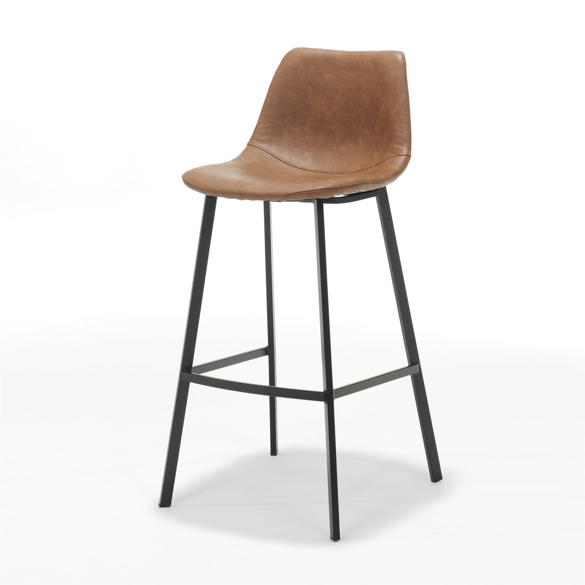 Barkruk Bari Zwart Stof Vintage Cognac