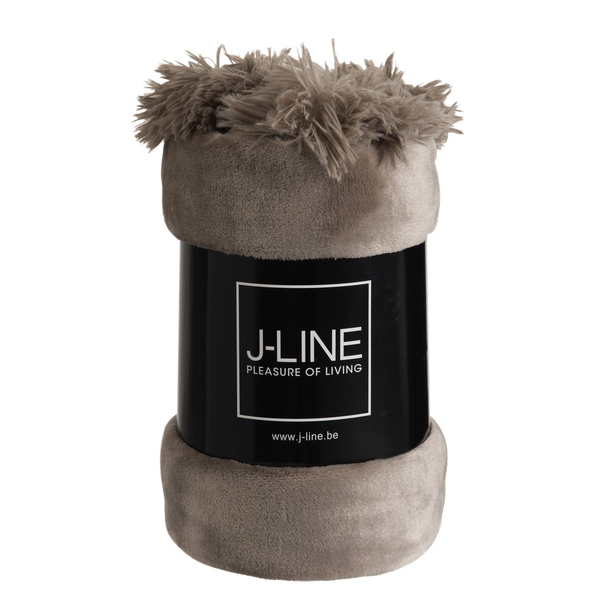 J-Line Plaid Pompon - polyester - taupe - 170 x 130 cm