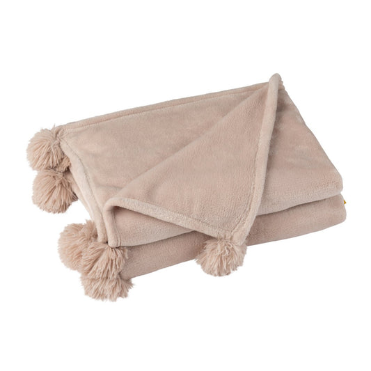 J-Line Plaid Pompon - polyester - donkerbeige - 170 x 130 cm