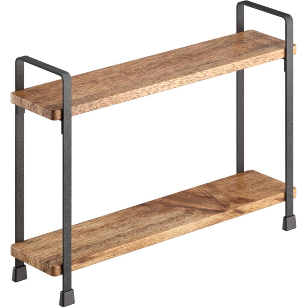 Metaltex York Lava Kruidenrek 2 Etages 8x34x23 cm Acacia Hout/Zwart Metaal