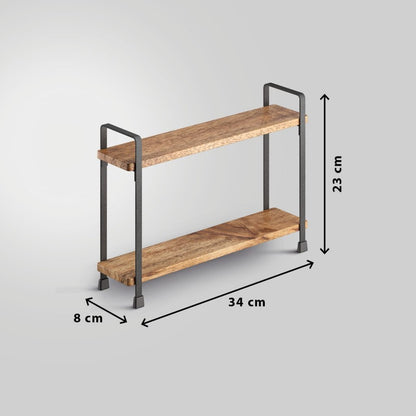 Metaltex York Lava Kruidenrek 2 Etages 8x34x23 cm Acacia Hout/Zwart Metaal