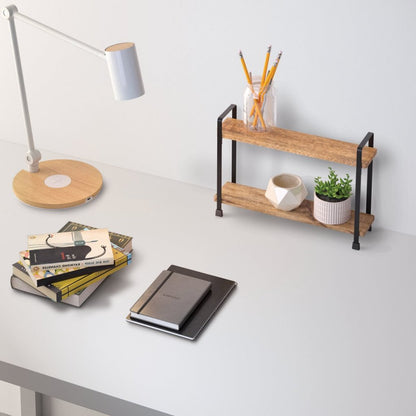 Metaltex York Lava Kruidenrek 2 Etages 8x34x23 cm Acacia Hout/Zwart Metaal