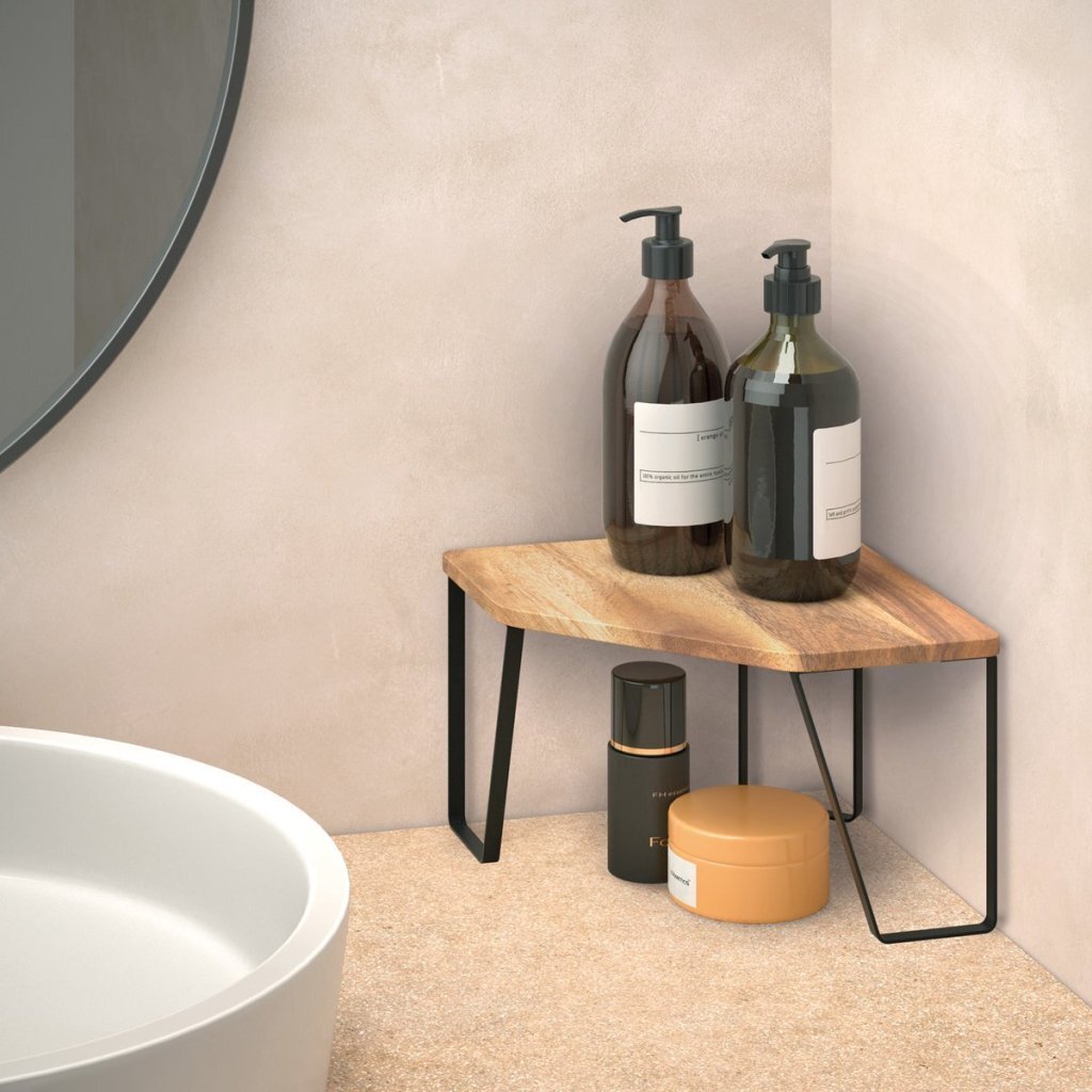 Metaltex York Lava Kruidenrek Hoek 25x25x16 cm Acacia Hout/Zwart Metaal