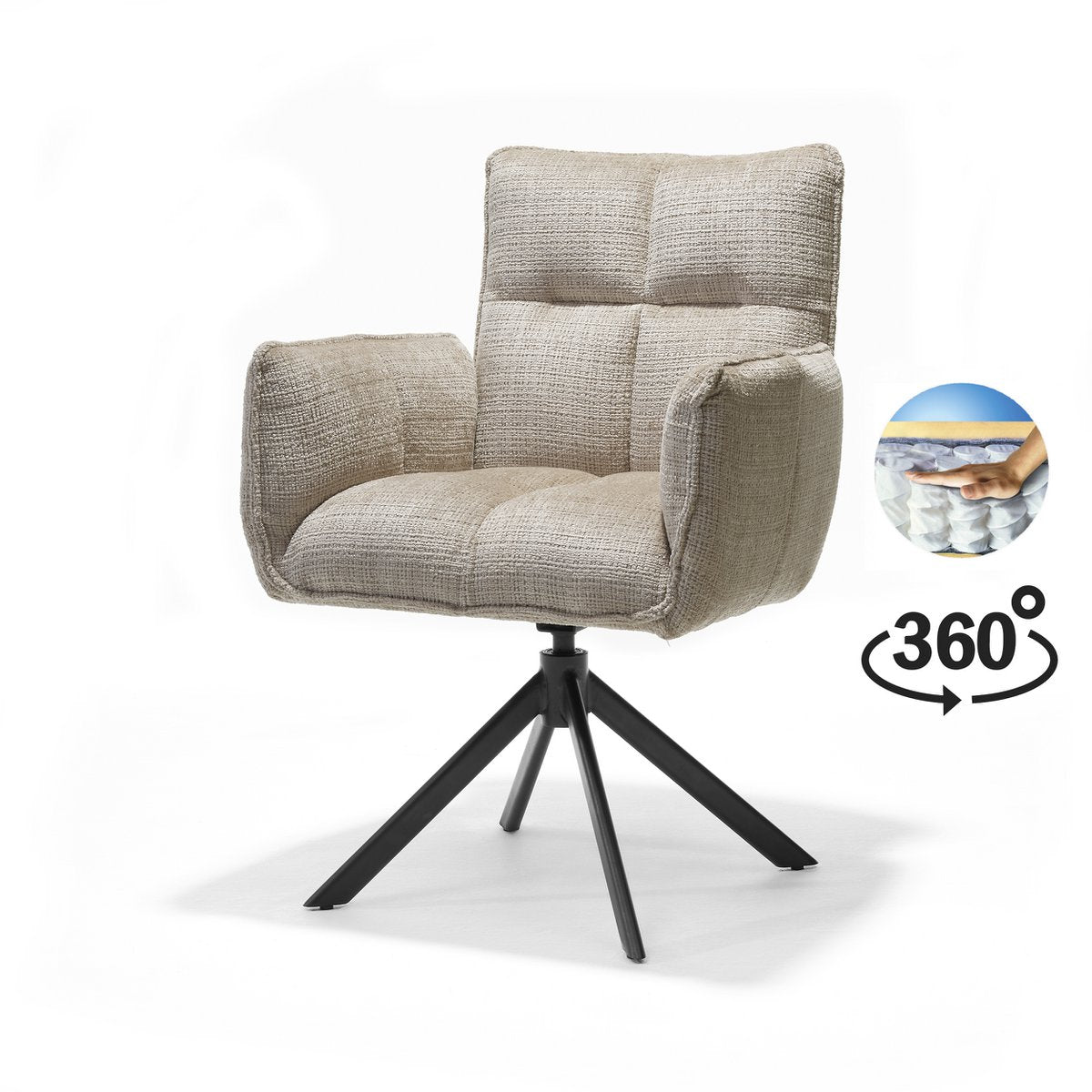 Nova armstoel Stof Cremona #14 Beige - 360 Draaibaar frame zwart A360
