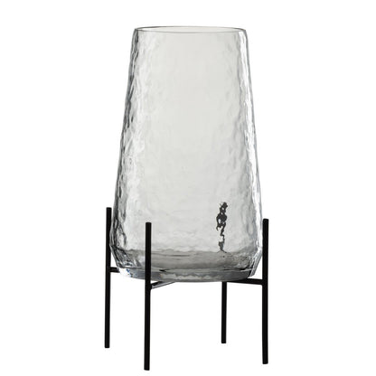J-Line vaas Op Voet Oneffen - glas - transparant/zwart - L - Ø 18 cm