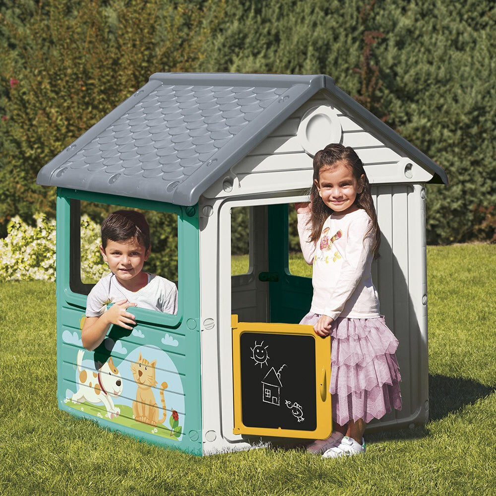 Dolu Speelhuis Met Krijtbord Wit/Blauw/Geel