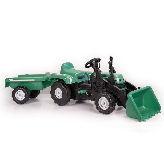 Dolu Traptractor Met Aanhanger &Amp; Voorlader &Amp; Claxon Groen/Zwart