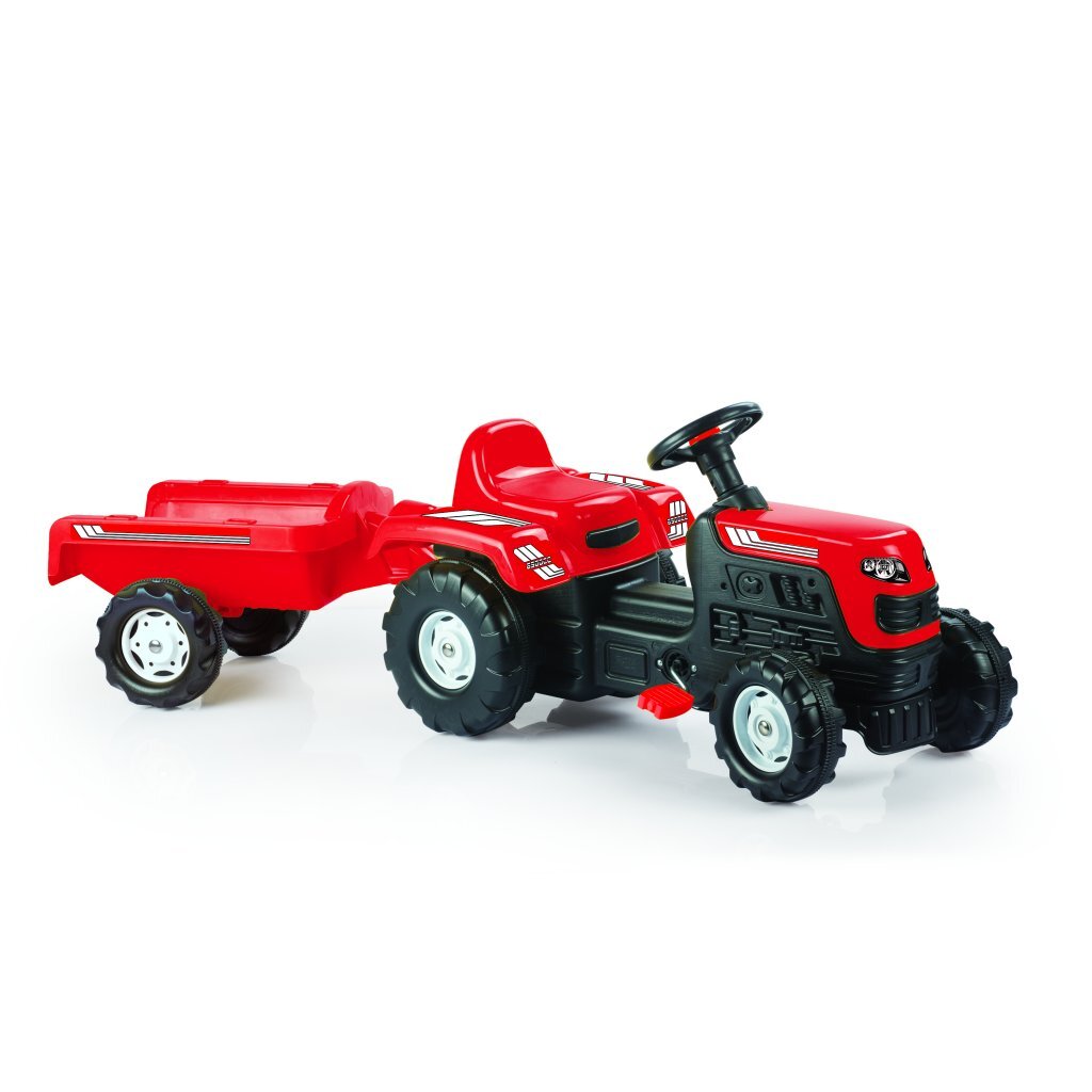 Dolu Traptractor Met Aanhanger &Amp; Claxon Rood/Zwart
