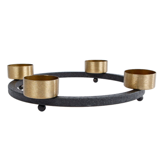 Theelichthouder Yono 23x23x5 cm Zwart/Goud/Metaal