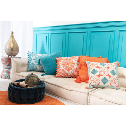 J-Line plaid Pompom - polyester - blauw - 170 x 130 cm