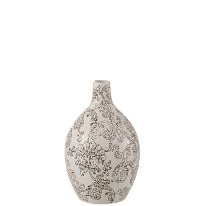 J-Line vaas Zen Rond - porselein - wit/zwart - 30 cm hoog