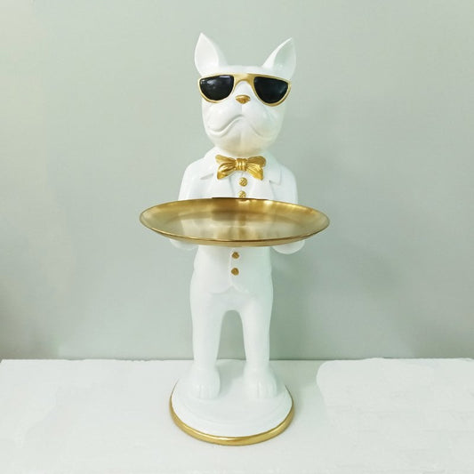 Bulldog Wit met dienblad H70cm