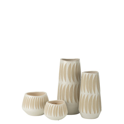 J-Line vaas Kai - keramiek - beige/wit - large - 40 cm hoog