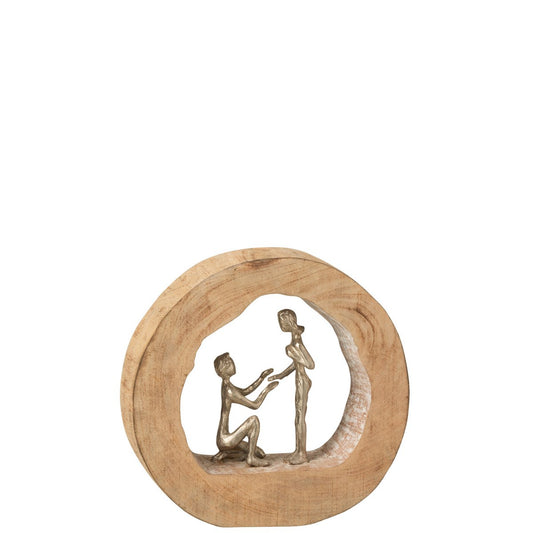 J-Line decoratie Figuur Koppel - hout/aluminium  - naturel/wit