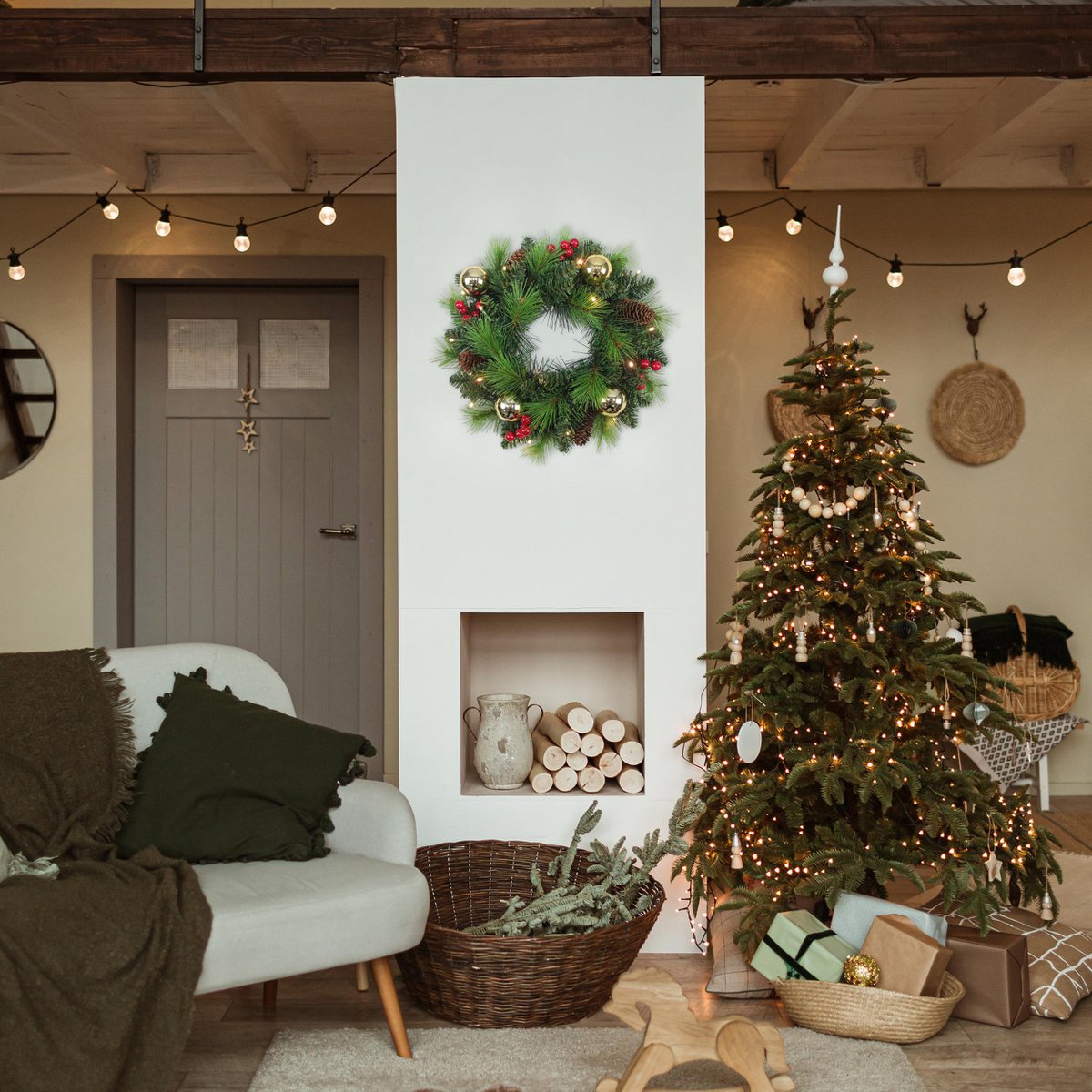 Kerstkrans "Noël" Outdoor met LED Diameter 35cm