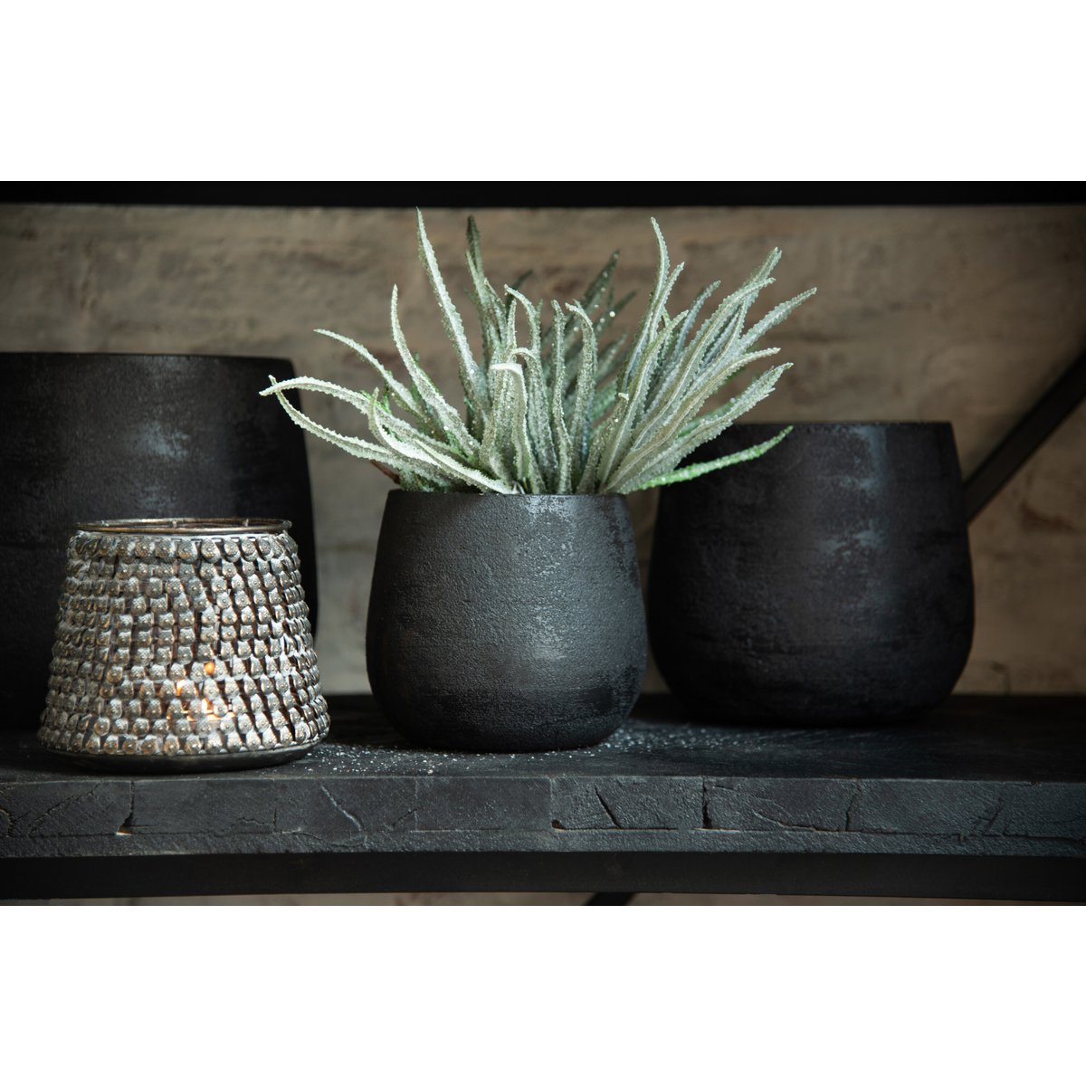 J-Line bloempot Oneffen - keramiek - zwart - large - Ø 23 cm