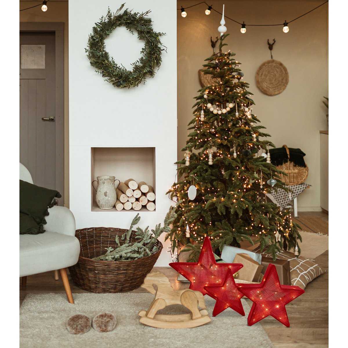 3 Set LED Decoration Christmas Stars Rood