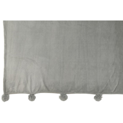 J-Line plaid Pompon - polyester - grijs - 170 x 130 cm