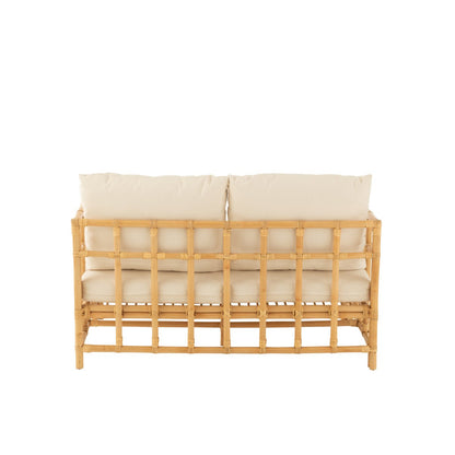 J-Line sofa Elise + kussen 2 Personen - rotan/textiel - naturel/wit
