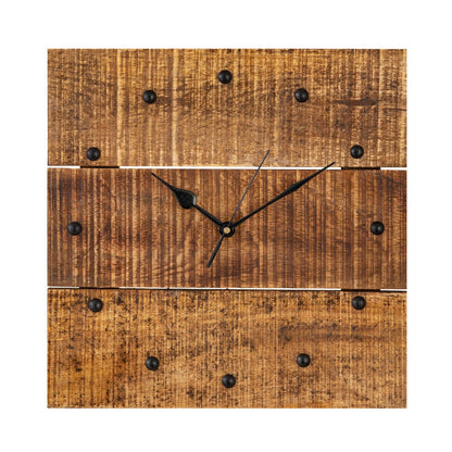 Wandklok mangohout 30x30cm stille klok met metalen accenten