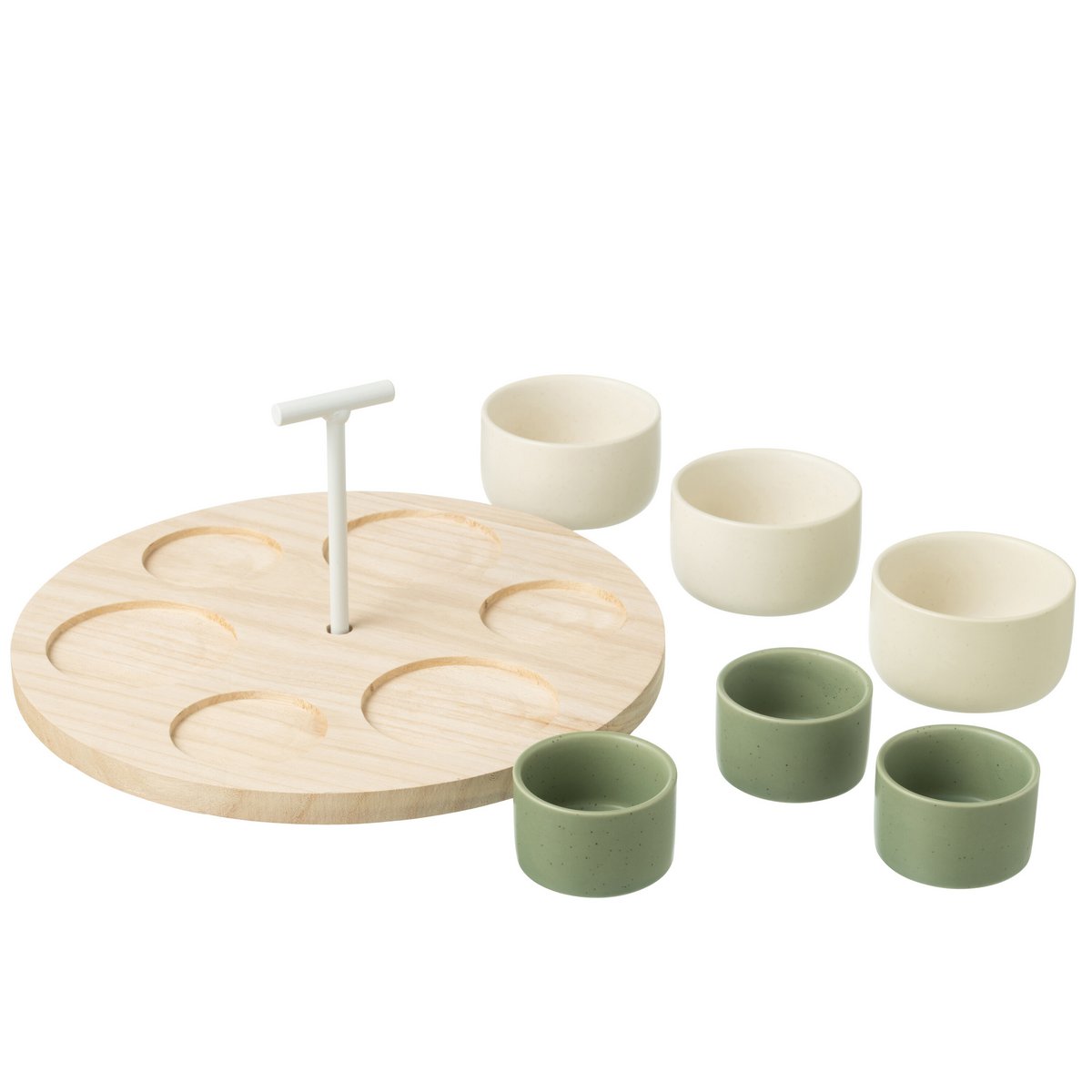 J-Line Tapasservies 6 Sets + Houten Schaal In Doos Groen/Wit