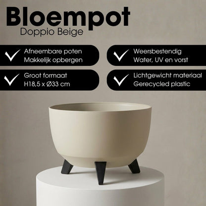 Plantenbak buiten Doppio Beige Ø33 cm H18,5 cm