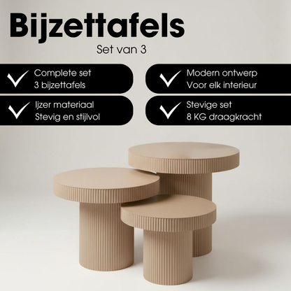 Set van 3 bijzettafels Lux Lichtbruin metaal