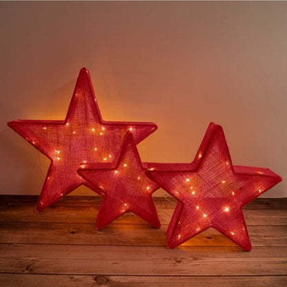3 Set LED Decoration Christmas Stars Rood