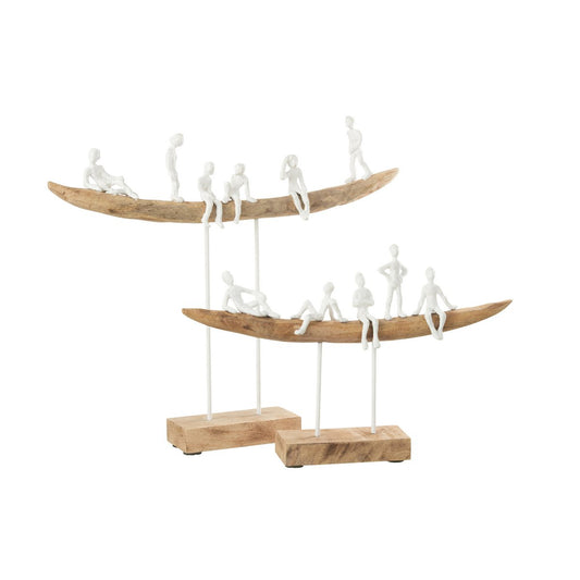 J-Line decoratie Mensen Op Bank - hout/metaal - wit/naturel - large