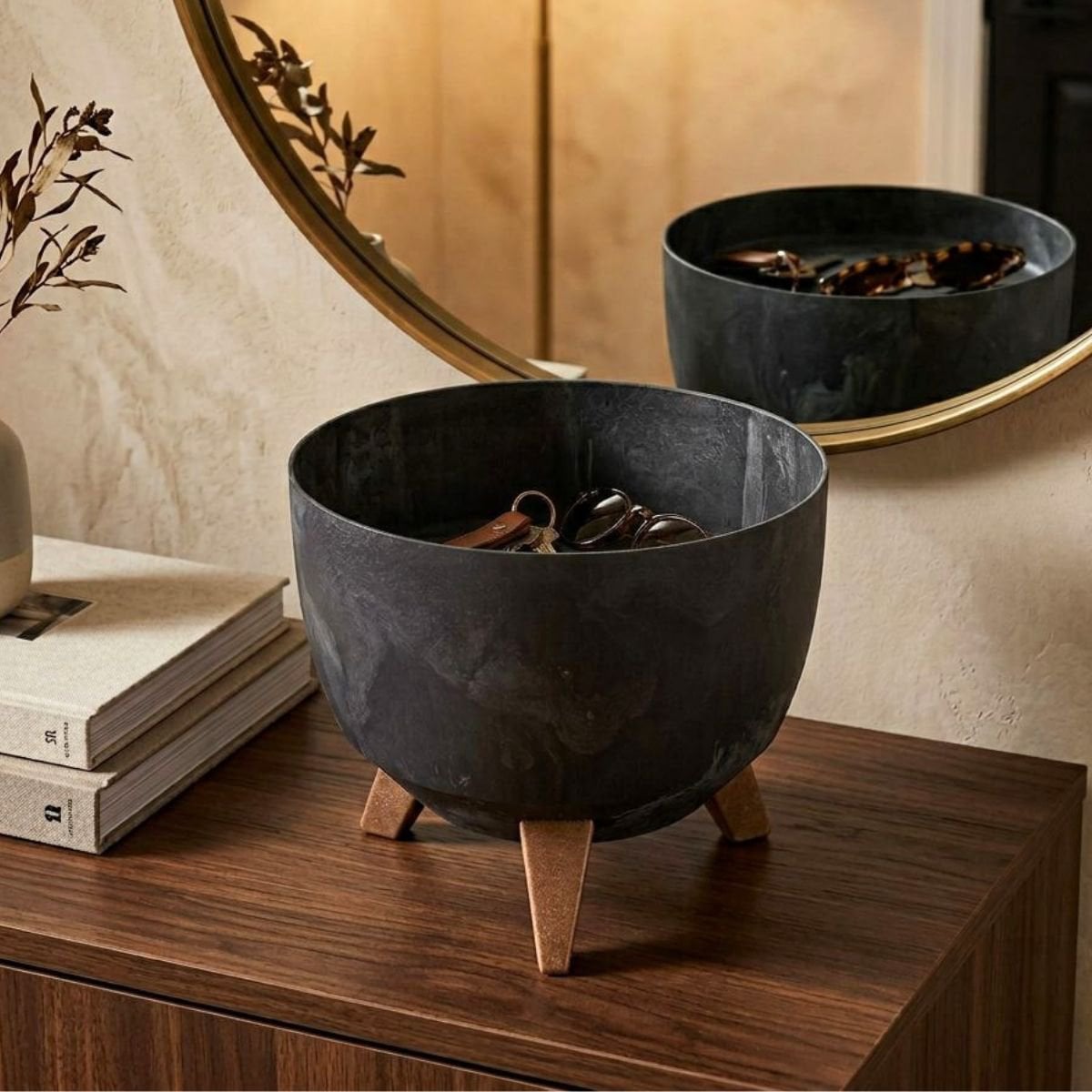 Plantenbak buiten Doppio Zwart Ø29cm H18,5 cm