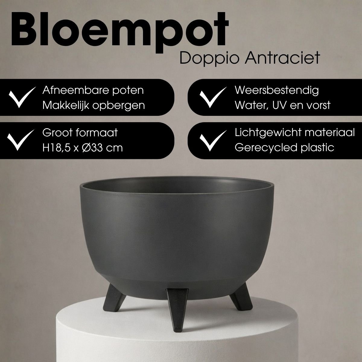 Plantenbak buiten Doppio Antraciet Ø33 cm H18,5 cm