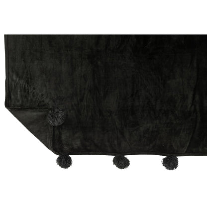 J-Line plaid Pompon - polyester - zwart - 170 x 130 cm
