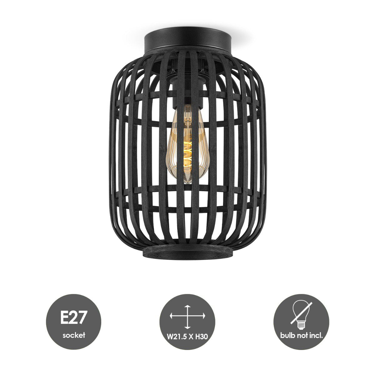 Plafondlamp met Bamboe kap 21,5 x 21,5 x 30 cm