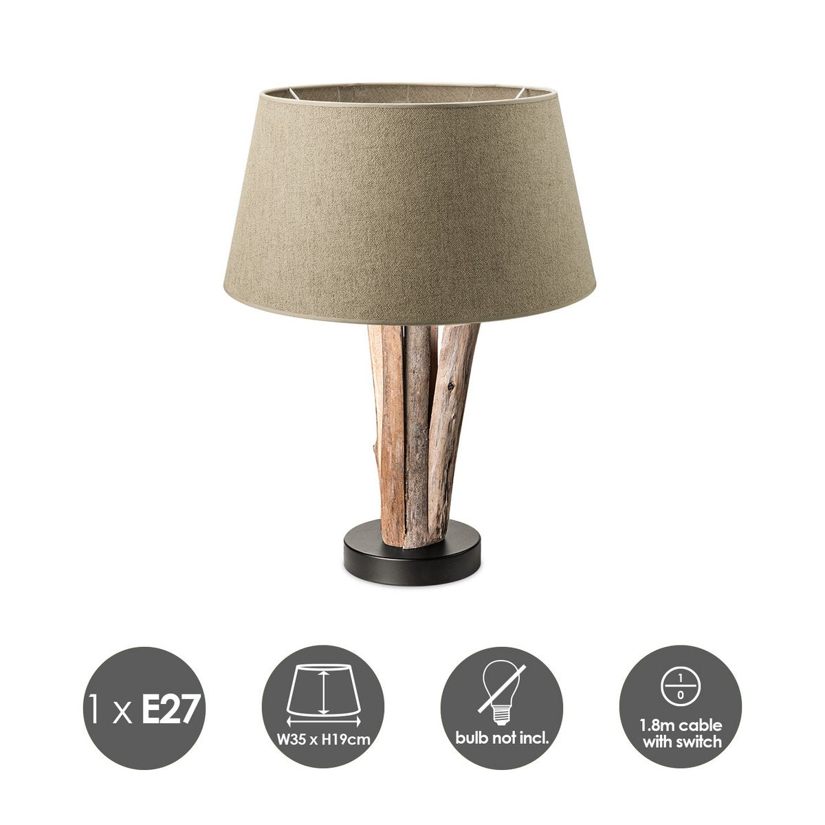 Tafellamp Melrose met Bindy Houten - Taupe Lampenkap