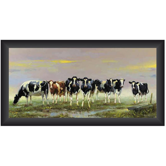 Schilderij koeien 7 op rij 40x80cm