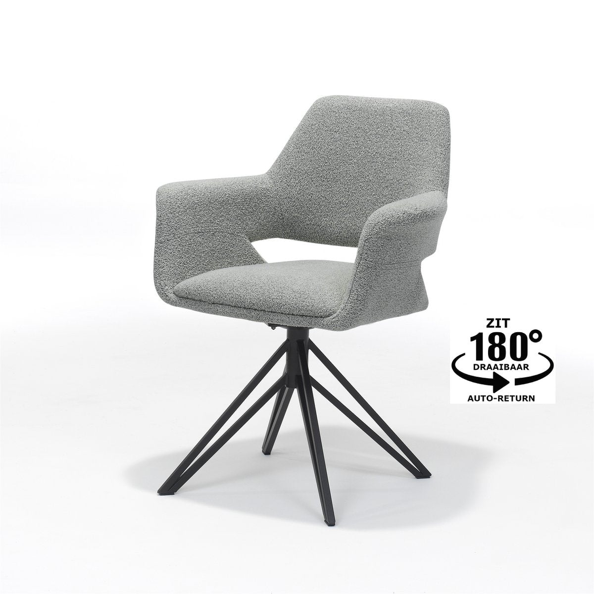 Katy fauteuil stof teddy grijs/steel, draai voet