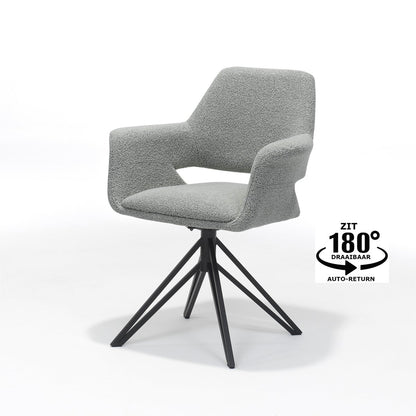 Katy fauteuil stof teddy grijs/steel, draai voet