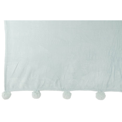J-Line Plaid Pompon - polyester - lichtblauw - 170 x 130 cm