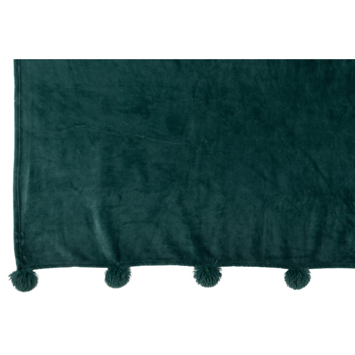 J-Line plaid Pompon - polyester - donkergroen - 170 x 130 cm
