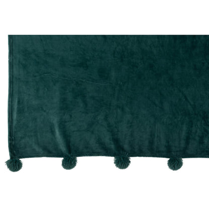 J-Line plaid Pompon - polyester - donkergroen - 170 x 130 cm