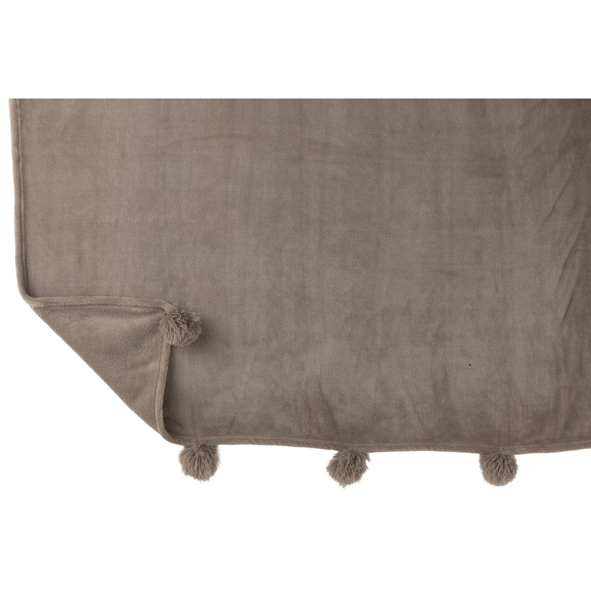 J-Line Plaid Pompon - polyester - taupe - 170 x 130 cm