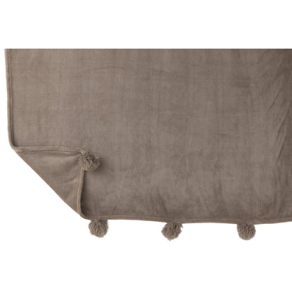 J-Line Plaid Pompon - polyester - taupe - 170 x 130 cm